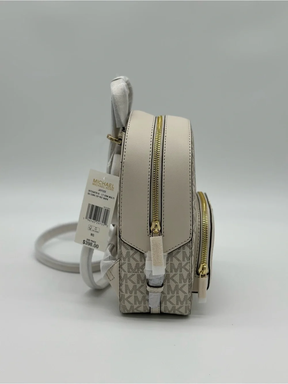 Michael Kors Cream Beige Signature Mini Backpack with Gold Hardware